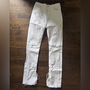 Zara Women’s White Flare Jeans with Knee Distress